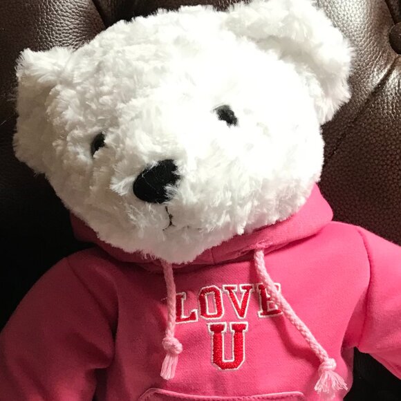 Tom's Toy International LTD 18 " tall white bear with pink sweatshirt. - Picture 5 of 8